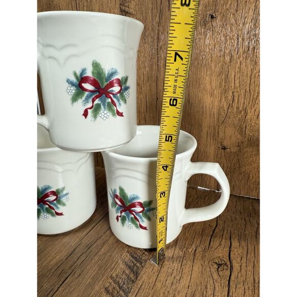 Set of 3 Coffee Mugs 4" Tall Red Ribbons by Pfaltzgraff Christmas - Picture 2 of 3